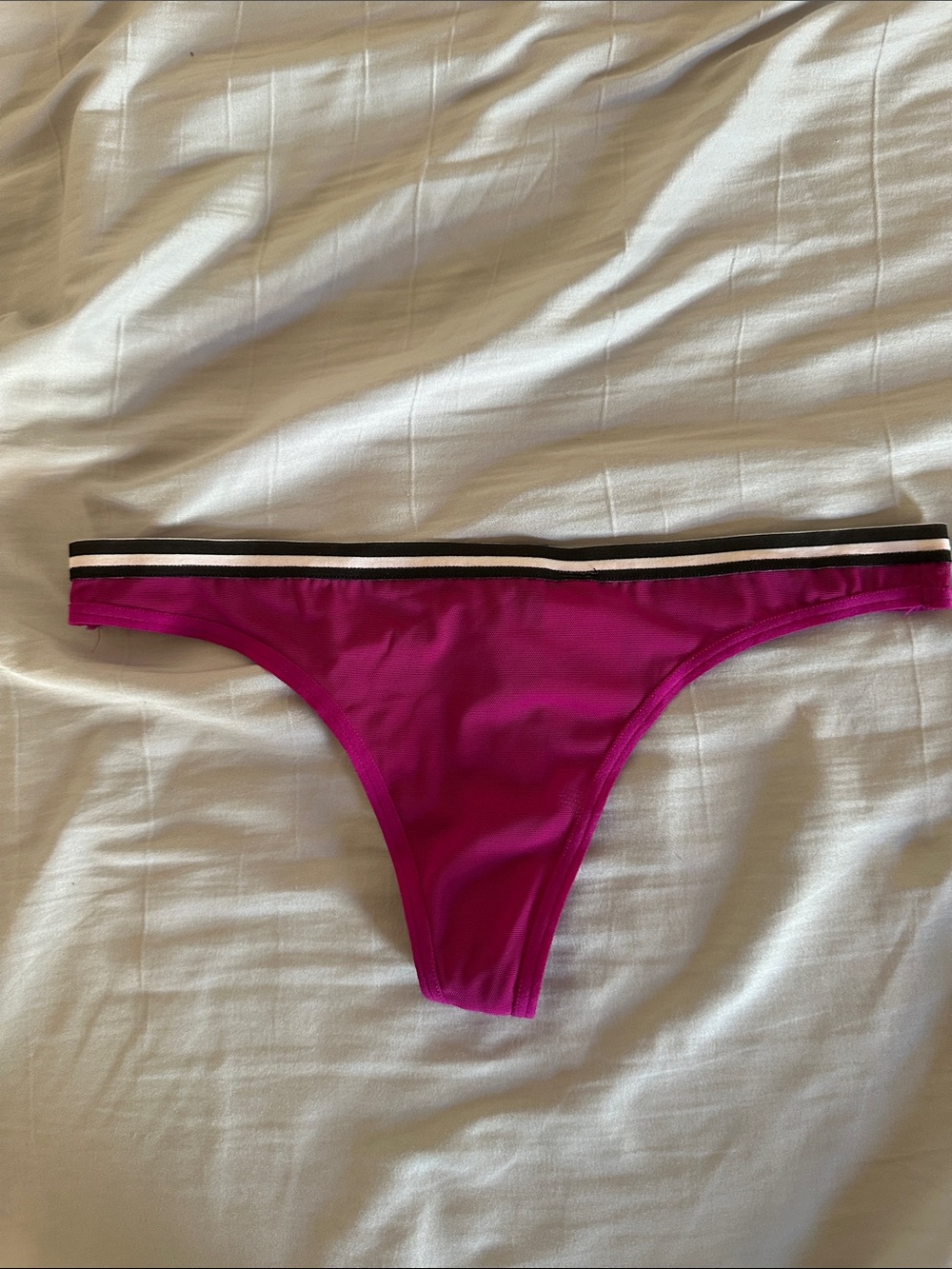 PINK extra low rise thong Magenta Bottom with Striped Waistband